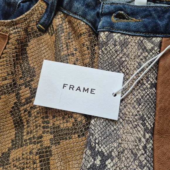 Frame Denim Blue Jeans with Leather and Snake Print Accents - Picture 5 of 16
